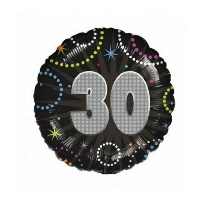 Ballon alu Happy Birthday chiffre 60 noir or argent-holographique