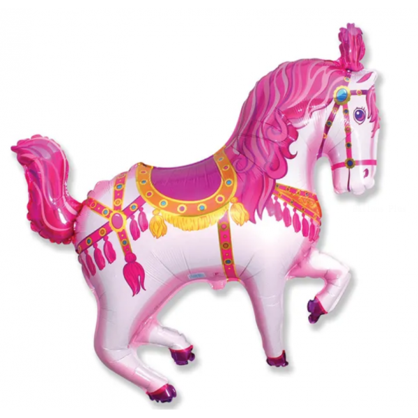 Cheval de manège rose forme longueur 70 cm