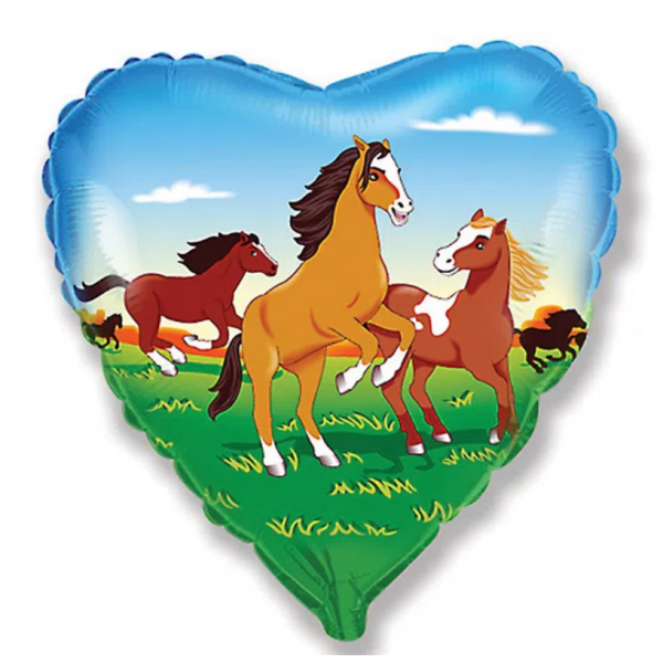 coeur imprimé chevaux ballon mylar 45 cm à plat