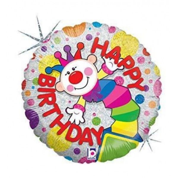 ° Clown Happy birthday ballon holographic rond