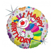 ° Clown Happy birthday ballon holographic rond