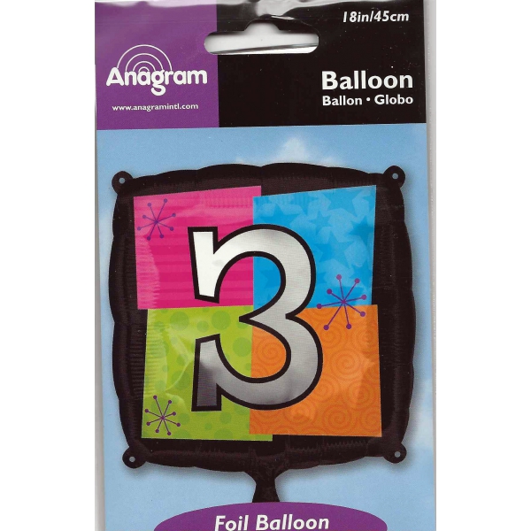 chiffre 3 ballon mylar carré 45cm