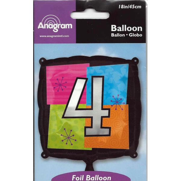 Chiffre 4 ballon mylar caré 45 cm