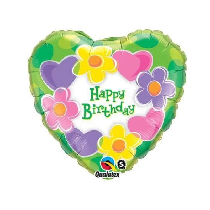 Ballon vert Coeur avec fleurs, 45 cm