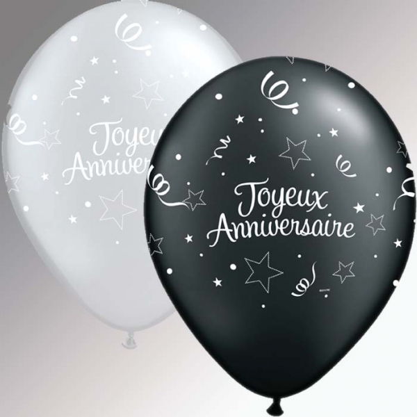 Joyeux Anniversaire 50 Ballons 28 Cm Noir Et Argent Joyeux Anniversaire 50 Ballons 28 Cm Noir Et Argent