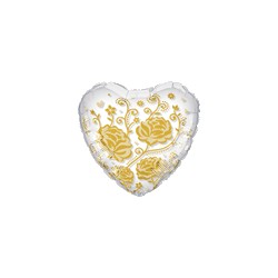 ballon coeur mylar cristal transparent avec rose or imprimé 60 cm diamètre