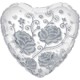 ballon cristal mylar forme coeur avec rose argent 60 cm de diamètre