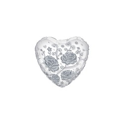 ballon cristal mylar forme coeur avec rose argent 60 cm de diamètre