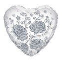 ballon cristal mylar forme coeur avec rose argent 60 cm de diamètre