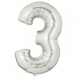 3 ARGENT Chiffre métal mylar 3