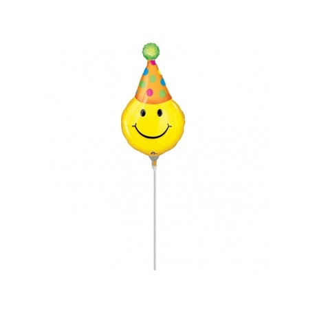 Smile hat mini ballon mylar 22 cm non gonflé (air sur tige)