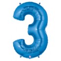 3 BLEU Chiffre métal mylar 3