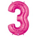 3 ROSE FUSCHIA Chiffre métal mylar 3