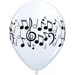 ballon 28 cm blanc avec notes de musique noires