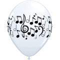 ballon 28 cm blanc avec notes de musique noires