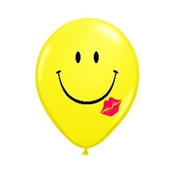 Ballons latex 40 cm smiley avec bisou lèvre rouge en poche de 2