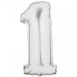 1 ARGENT Chiffre métal mylar 1 haut 86 cm 