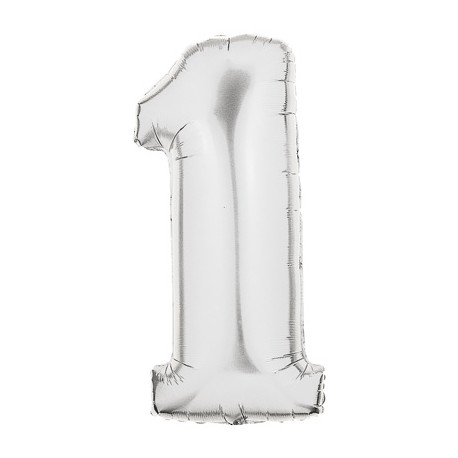 1 ARGENT Chiffre métal mylar 1 haut 86 cm 