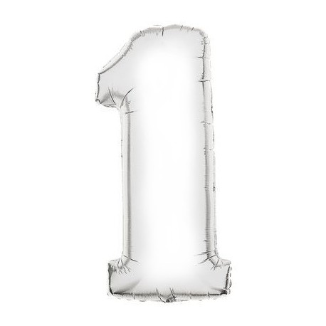 1 BLANC Chiffre métal mylar 1 haut 86 cm 