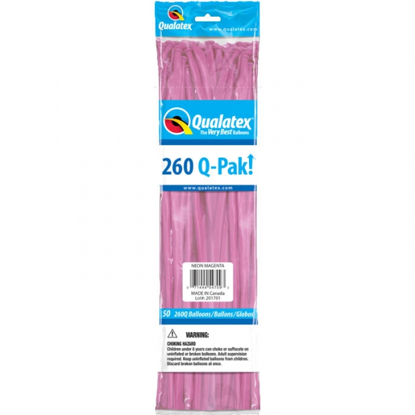 50 ballons qualatex 260 néon magenta 