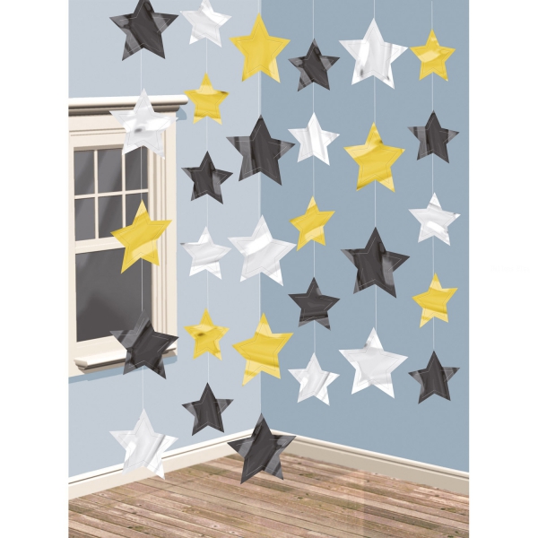6 guirlandes verticale etoile or argent noir 2.10 m